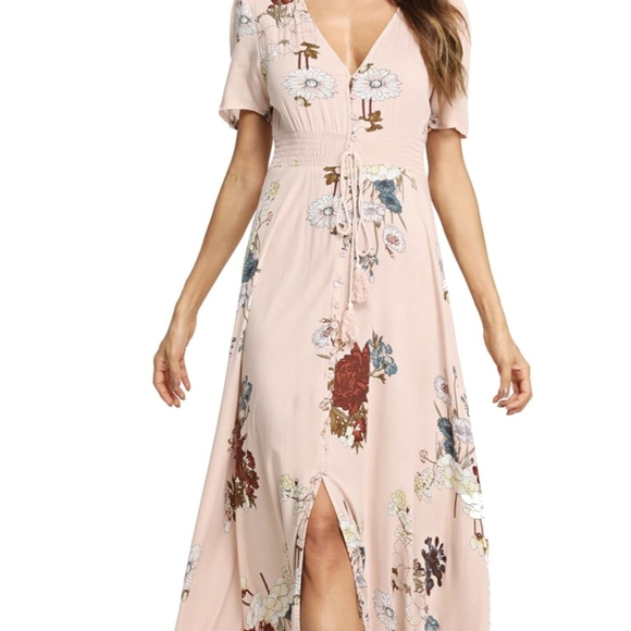 Milumia Women Button Up Floral Print Split Flowy Maxi Dress Pink Size Small - Picture 3 of 7